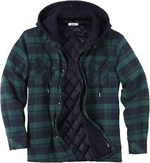 COOFANDY Men's Flannel Shirt Jacket Warm Quilted Lined Hooded Long Sleeve Plaid Shirt Jackets
