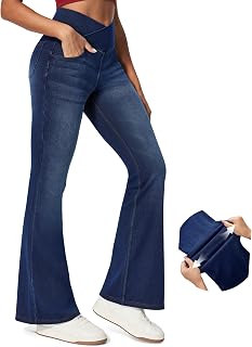 IUGA Stretchy Bell Bottom Jeans for Women Pull On High Waist Flare Leggings