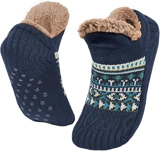 Non-Slip Socks Men Women Thick Slippers Thermal Socks with Fleece Lining Grippers Non-Slip for Home