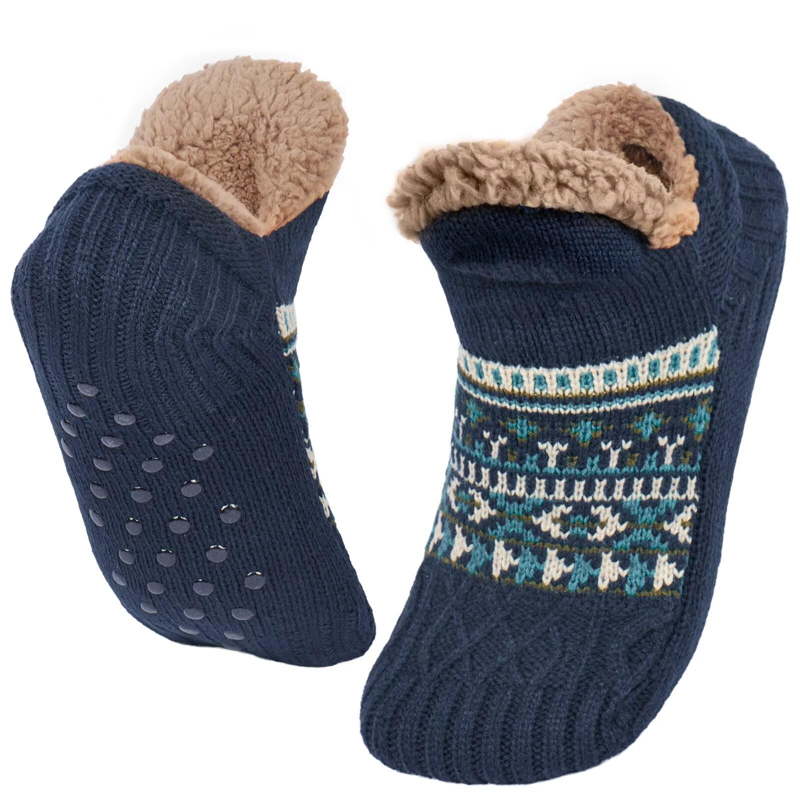 Non-Slip Socks Men Women Thick Slippers Thermal Socks with Fleece Lining Gripper