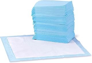 Amazon Basics Dog Puppy Training Mats 5 Layer Design Leak Proof Quick Dry Surface Standard Size Pack of 100 Blue/White