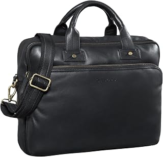 STILORD 'Hector' Large Leather Business Briefcase for Men | Vintage Shoulder Bag with 15.6" Laptop Compartment | XL Leather Briefcase for A4 Documents Colour: Kansas - Brown