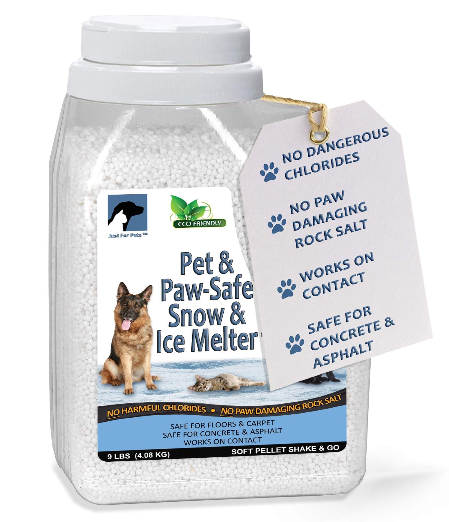 JUST FOR PETS Snow & Ice MelterPet Safe Ice Melt - 9 lb Shaker Jug | Safe for Do