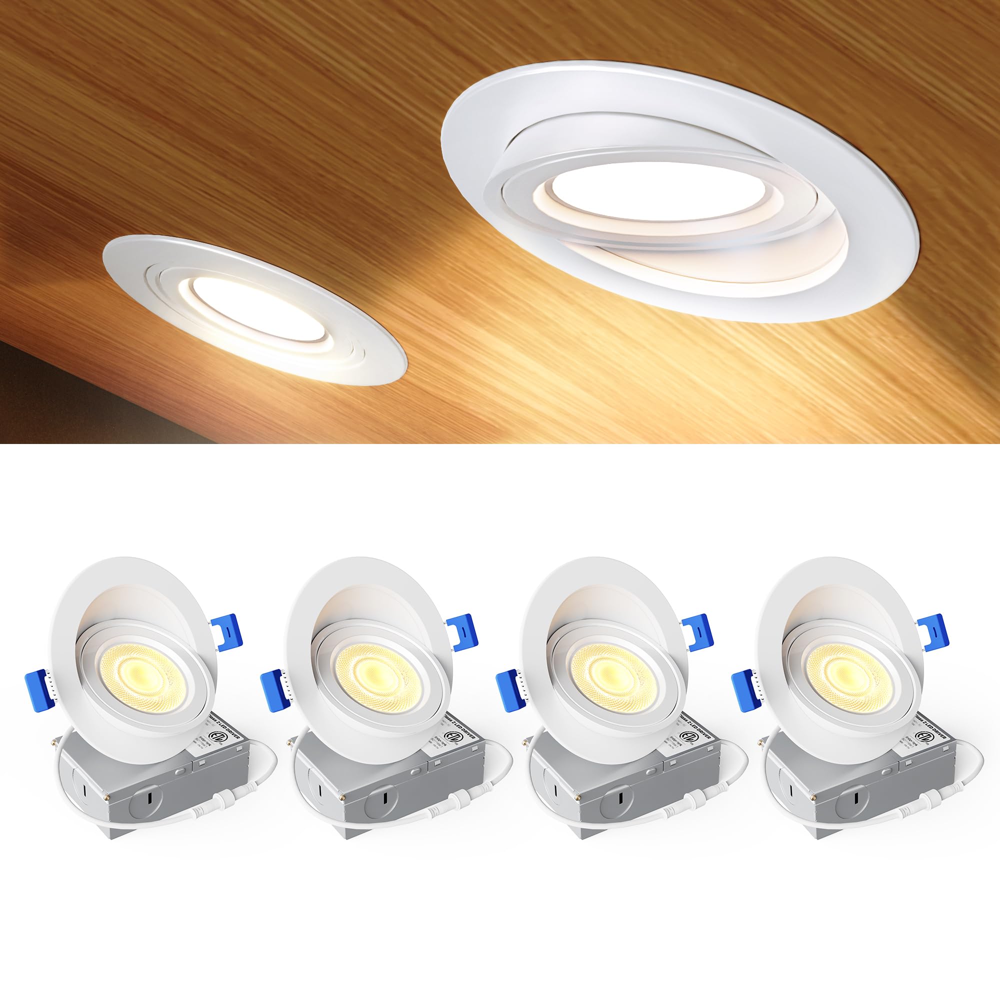 Ensenior 4 Pack 4 Inch LED Eyeball Gimbal Recessed Light, 5CCT Dimmable | 360°+9