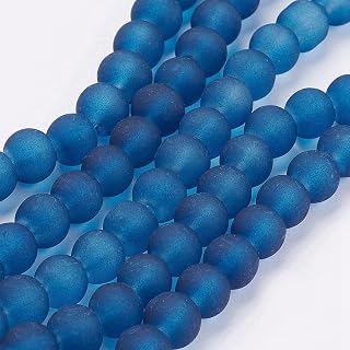 140pcs 6mm Round Frosted Glass Beads for Jewelry Making, Matte Glass Spacer Beads for DIY Bracelet Necklace Earrings Crafts - Navy Blue