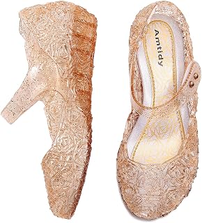 Amtidy Frozen Inspired Elsa Flats Mary Jane Dance Party Cosplay Shoes, Snow Queen Princess Birthday Sandals for Little Girls, Toddler