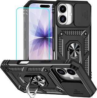 for iPhone 17 Case with Screen Protector: [Military Grade 20ft. Drop Tested] Slide Camera Cover Ring Shockproof Protective Phone Case for - iPhone 17 (Black)