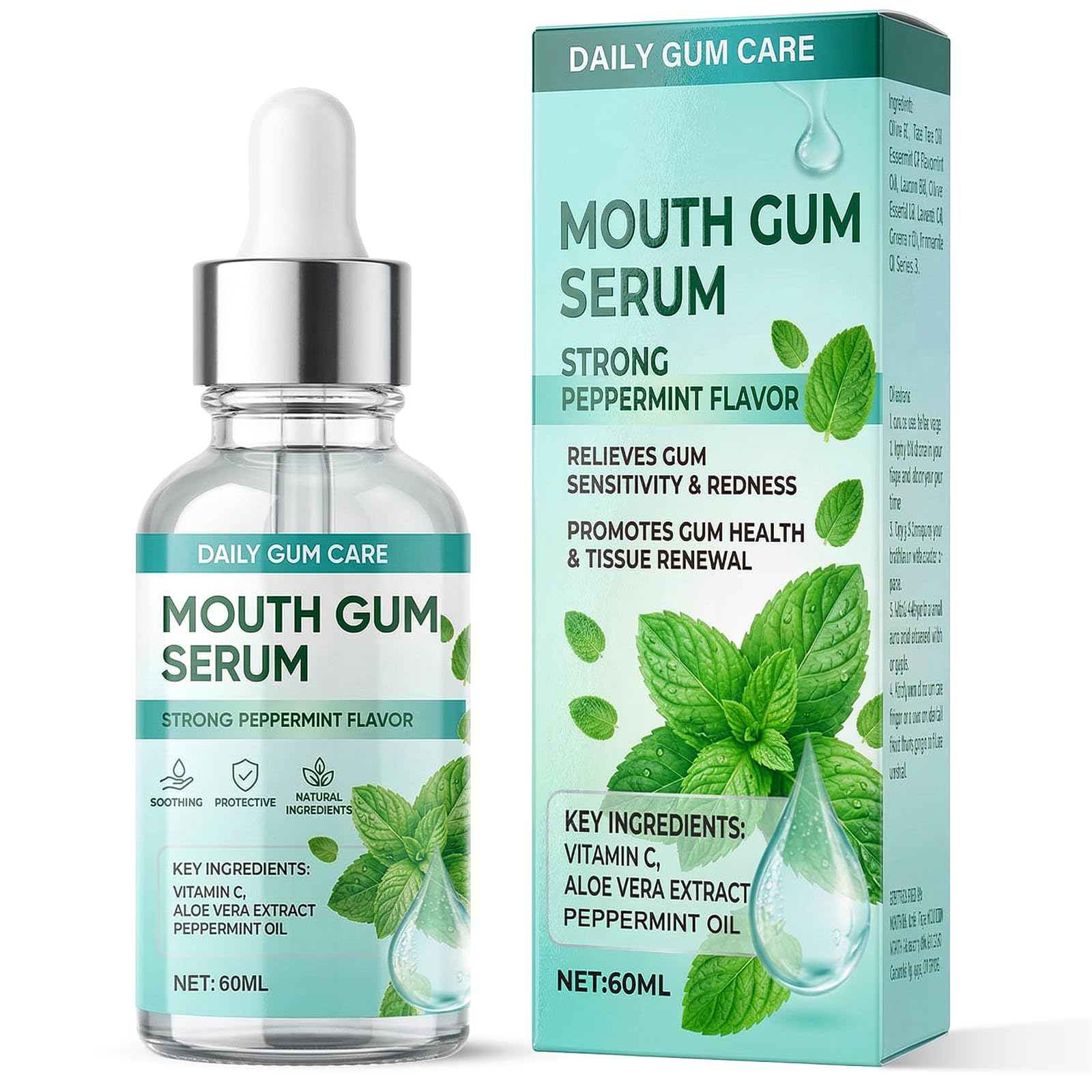 Daily Gum Care Serum, Peppermint Oral Drops for Fresh Breath, 60ml | Refreshing 