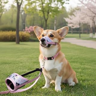 Adjustable Dog Muzzle, Soft Breathable Mesh Muzzle, Anti-Bite and Fall Down for Small, Medium and Large Dogs (Pink)