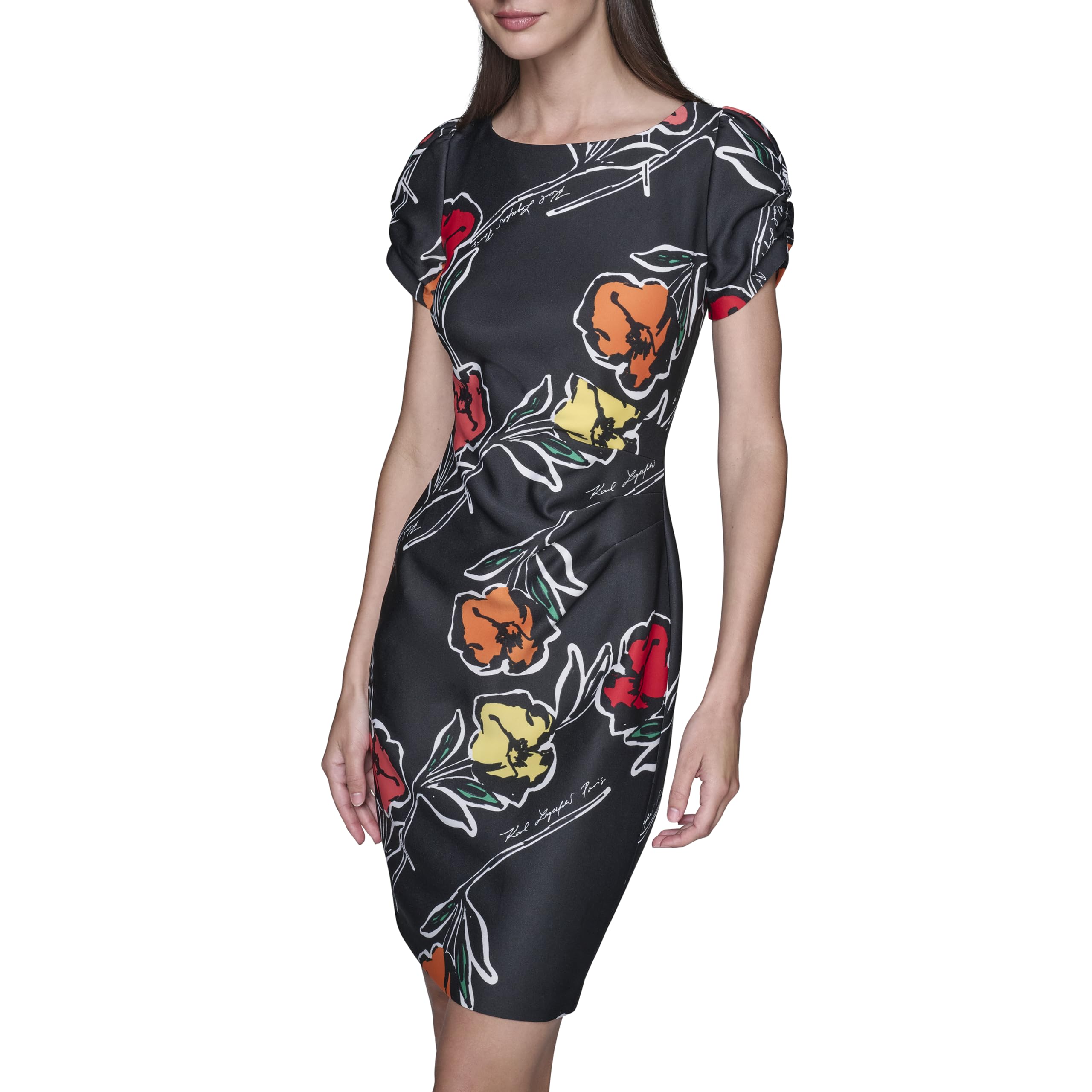 Karl Lagerfeld Paris Womens Puff Sleeve Mini Everyday Sheath DressCasual Dress
