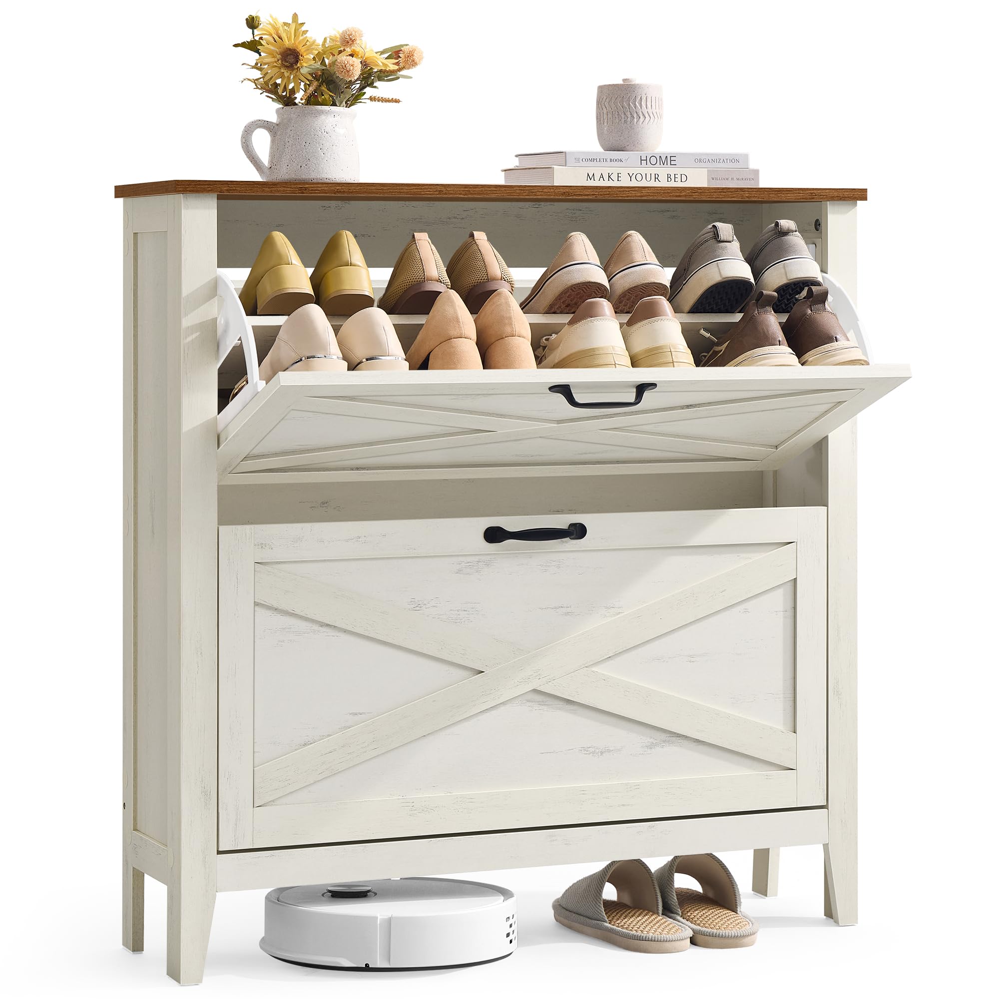 VASAGLE LIRY Collection - Shoe Storage Cabinet Organizer with 2 Flip Drawers, Fr