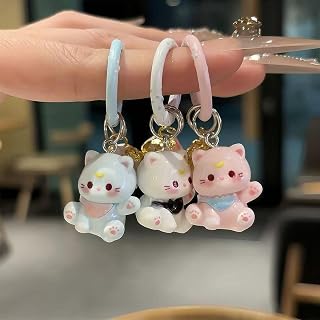 Cat Keychain with Flowers and Bell, Cute Resin Keychain, Bag Pendant, Creative Decorative Gift for Women and Men