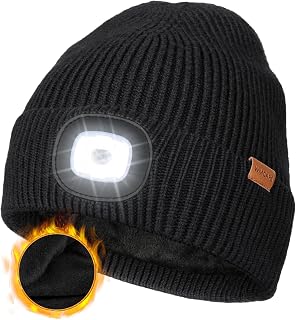 Wmcaps LED Beanie, Fleece Lined Head Torch Hat, Type-C Rechargeable, Gift