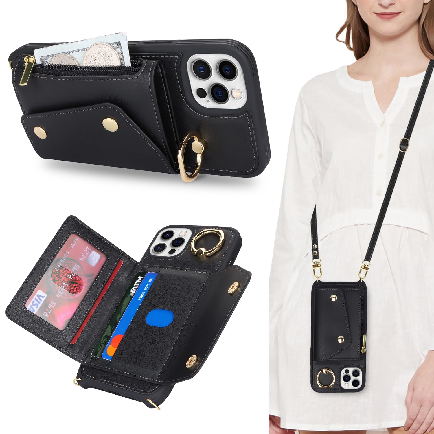 Lipvina Crossbody Wallet Case for iPhone 11 Pro Max,Black