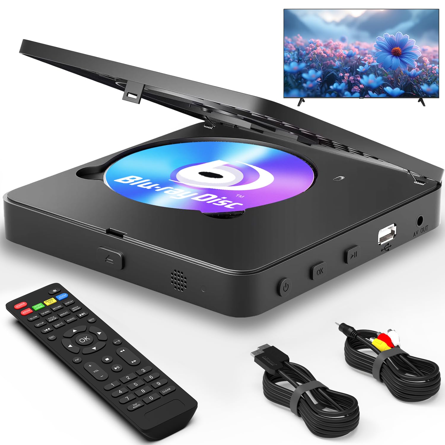 Blu Ray DVD Player 1080P Full HD for TV with HDMI AV Output | Dolby DTS Audio, 1