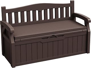 JUMMICO 80 Gallon Resin Outdoor Storage Bench with Cushion, Waterproof | Large Deck Box with Armrest, Lockable&Waterproof for Garden Tools, Home, Patio Cushions, Pool Gears