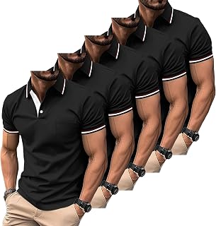 ZITY 5 Pack Polo Shirts for Men Short Sleeve Lightweight Golf Polo Mens Casual Adult Multipack T Shirt Set for Work