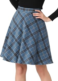 Allegra K Women's Casual A-Line Knee-Length Plaid Skirt High Waist Elegant Print Flared St. Patrick's Day