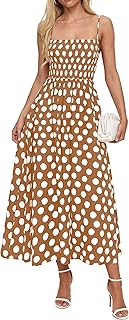 PRETTYGARDEN Abiti estivi da donna 2026 primavera senza maniche spalline sottili abito midi casual a pois smock spiaggia prendisole