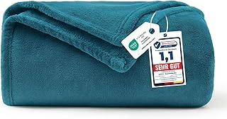 WAVVE Flannel Fleece Blanket 260 gsm – 150 x 200 cm, Turquoise – Furry Blanket 200 x 150 cm – Sofa/Bed Single/Double, Warm and Soft Microfibre Sofa Cover