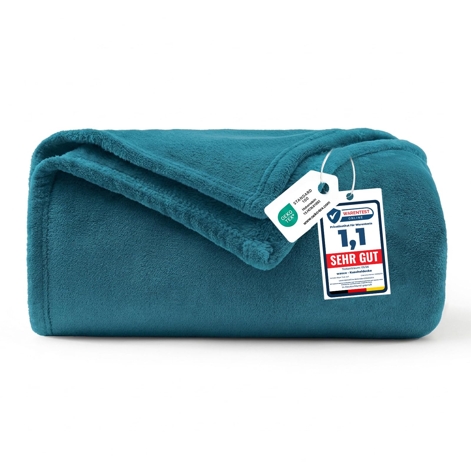 WAVVE Flannel Fleece Blanket 260 gsm – 150 x 200 cm, Turquoise – Furry Blanket 2