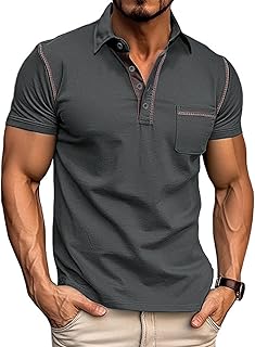 Qekoma Mens Polo Shirts Short Sleeve Casual Collared Shirt with Pocket