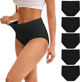INNERSY Womens High Waisted Underwear Cotton Plus Size Ladies Panties 5-Pack