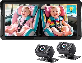 Rohent Dual Baby Car Camera for 2-Kids: 6.9'' HD Split Screen 1080P | Auto Brightness Backseat Camera for Twins Infrared Night Vision - 360° Adjustable USB Easy Setup Ideal for SUVs Minivans