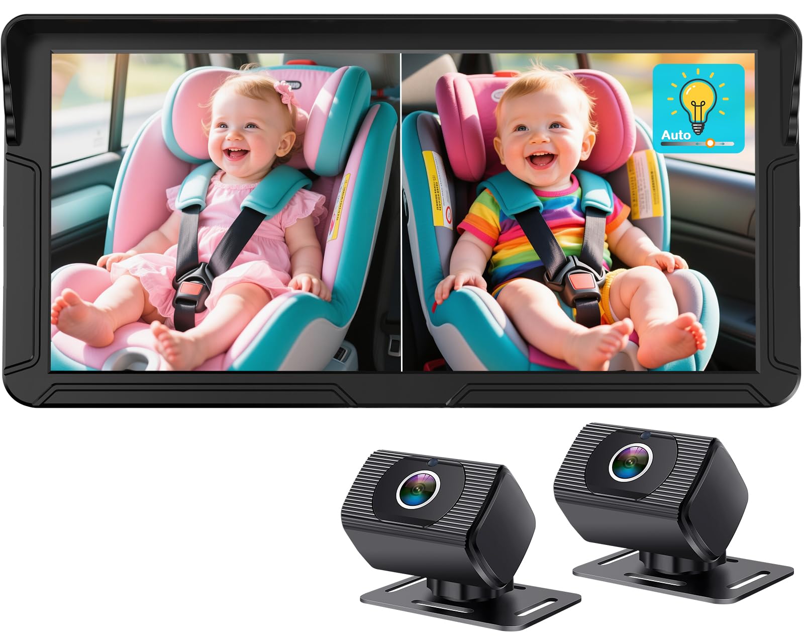 Rohent Dual Baby Car Camera for 2-Kids: 6.9'' HD Split Screen 1080P | Auto Brigh