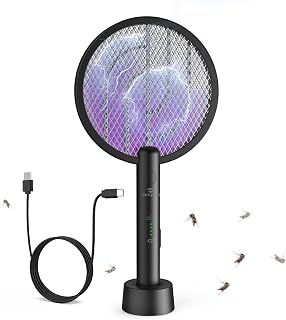 Gooqand Bug Zapper Racket, Dual Mode Rechargeable 3-Layer Mesh, Black-1PCS | 4000V Electric Fly Swatter, USB Fly Zapper for Kitchen, Bedroom, Camping, Indoor Outdoor Use
