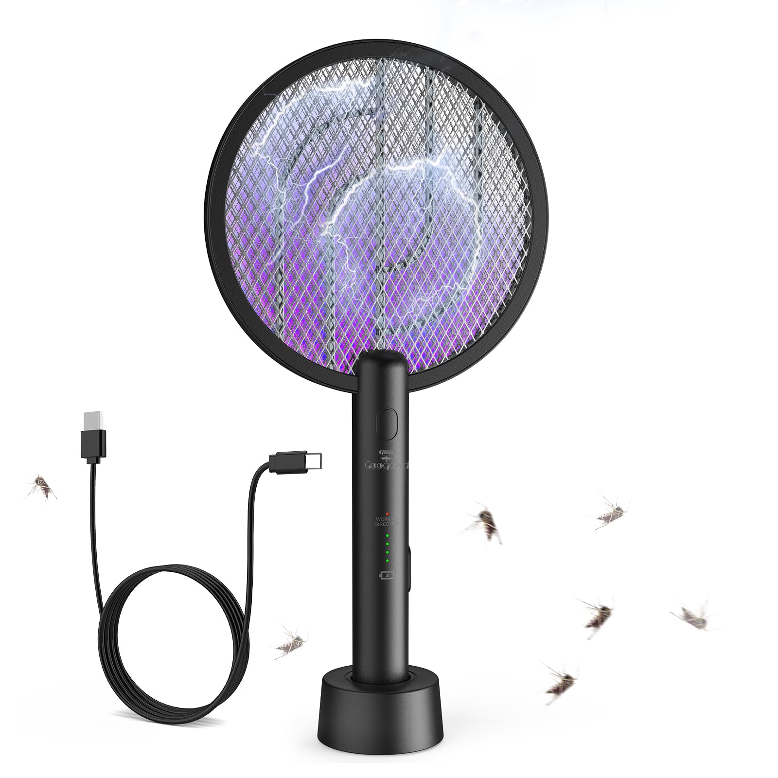 Gooqand Bug Zapper Racket, Dual Mode Rechargeable 3-Layer Mesh, Black-1PCS | 400
