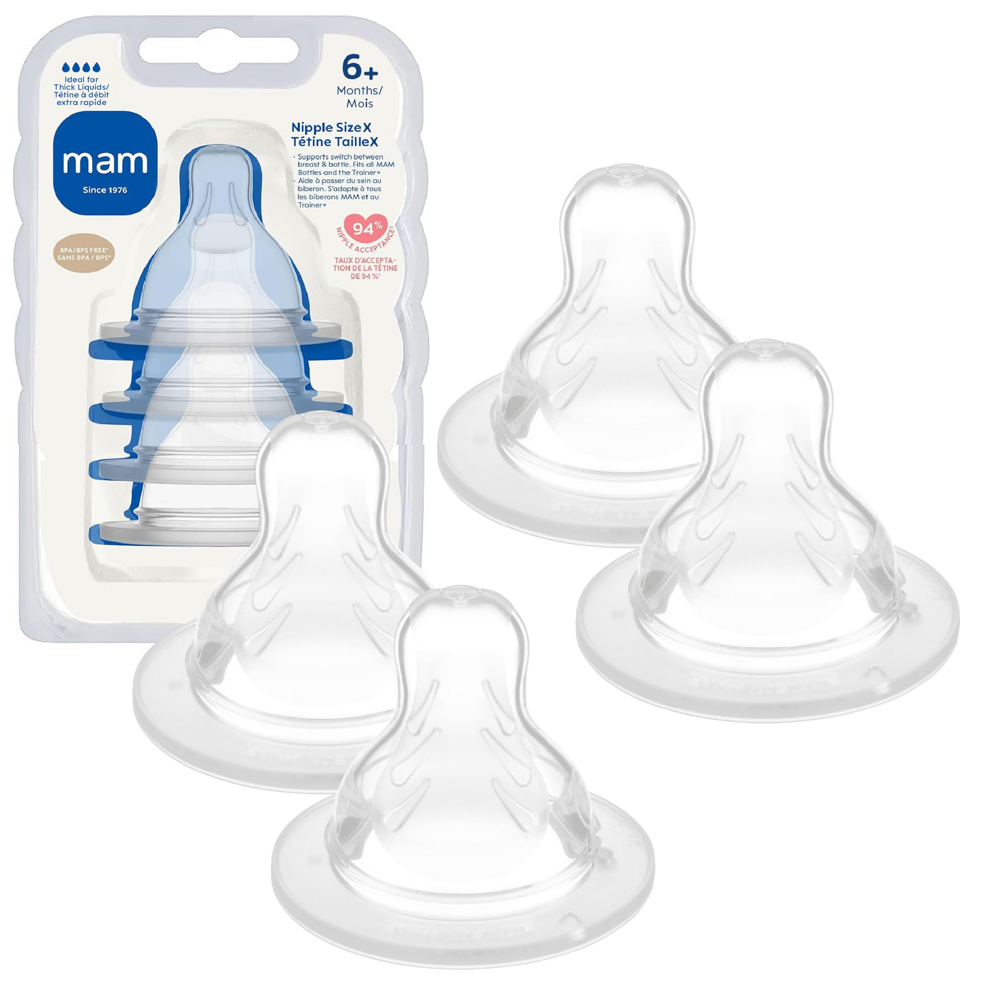 MAM Baby Bottle Anti-Colic Medium Flow Nipples, Fits All MAM Bottles, 4 Pk | Siz
