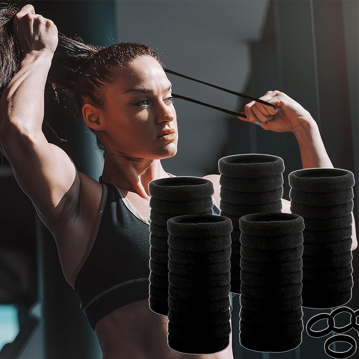 50 Pieces Large Hair Elastics for Thick Curly No Damage Soft Stretchy Fabric Sea