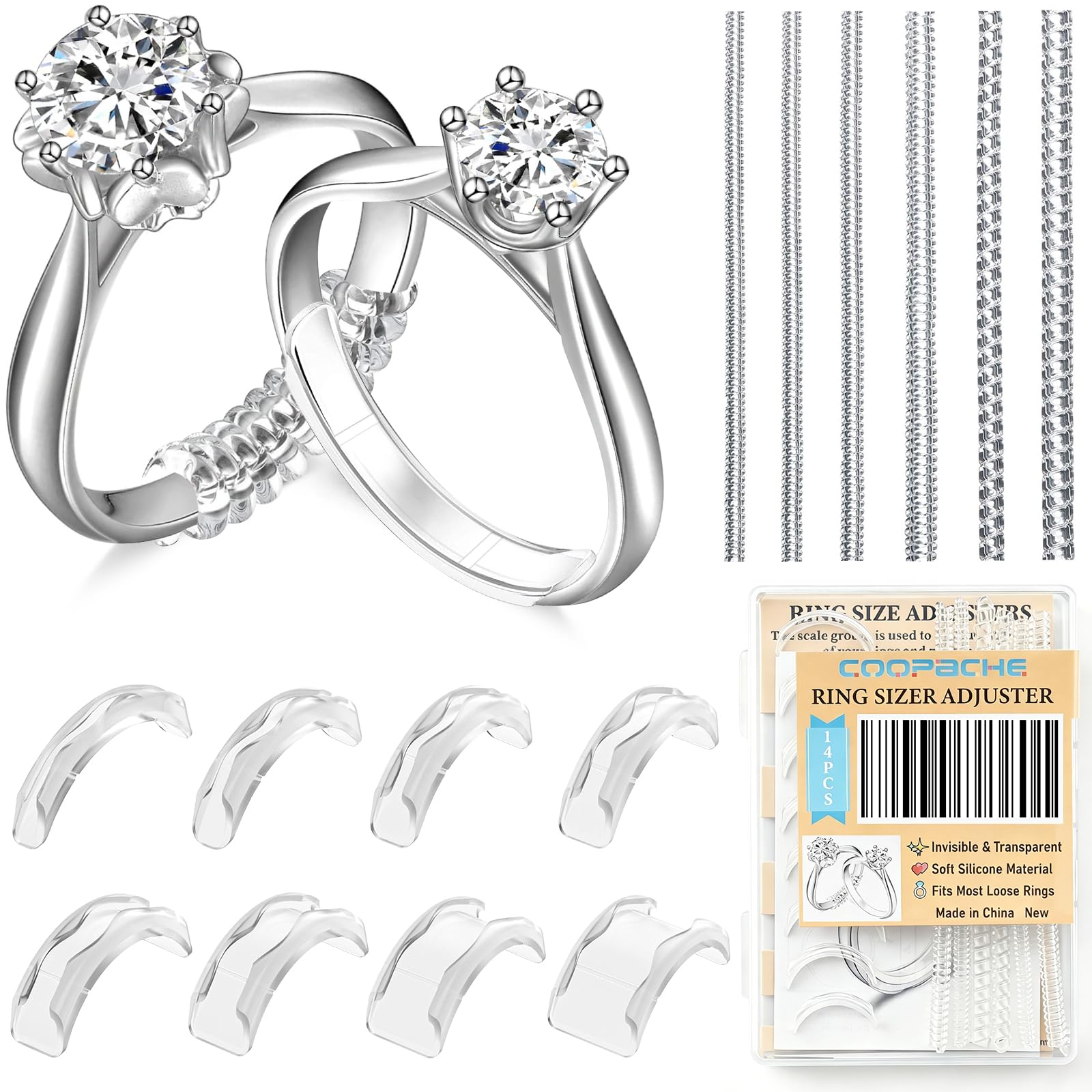 Ring Sizers for Loose Rings Size Adjuster Silicone Invisible 14 Pack | Ring Guar