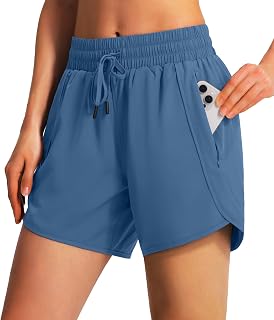Ksmien Womens 5 inch Athletic Running Shorts Quick Dry Lightweight Zipper Pockets UPF 50+