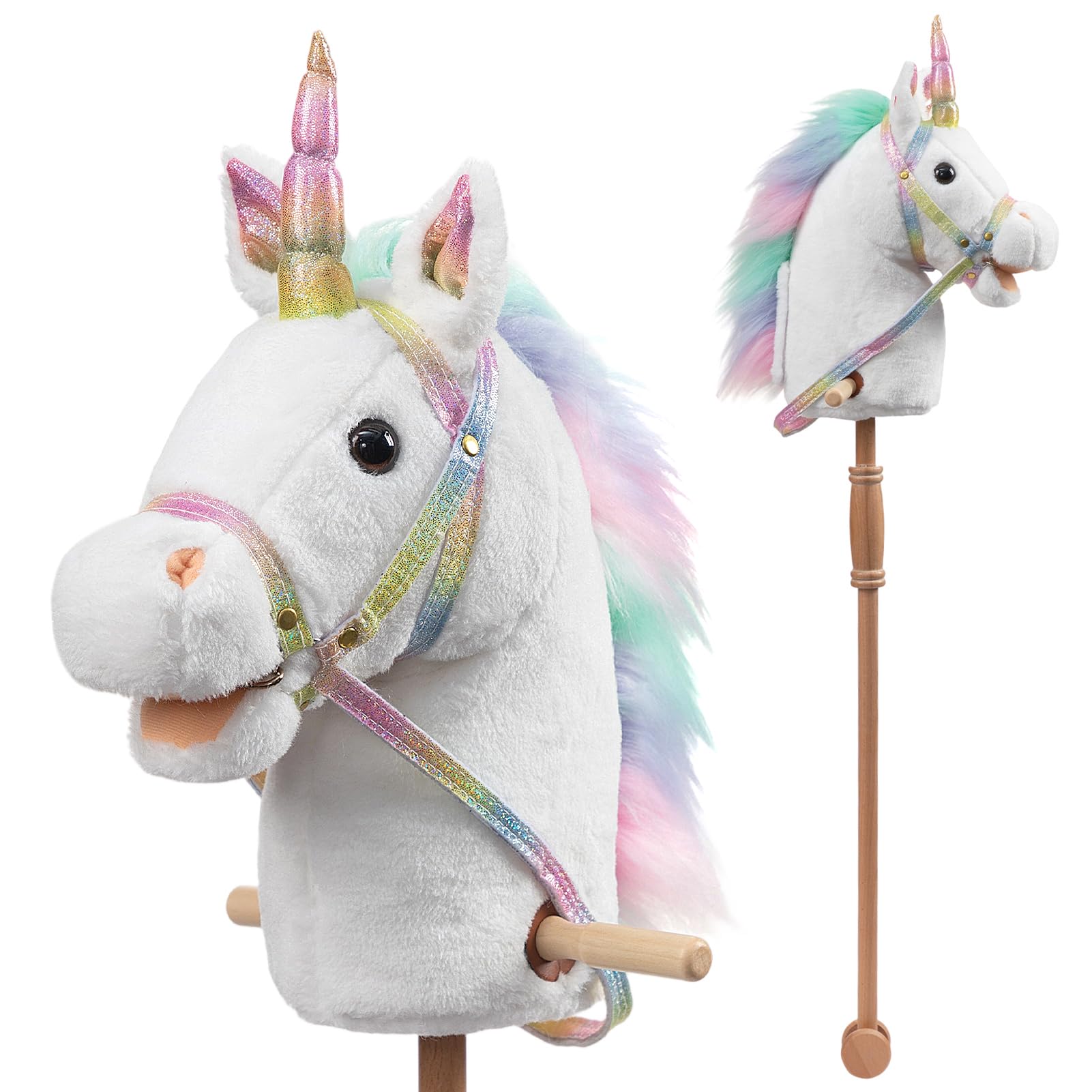 HollyHOME Unicorn Stick Horse, Hobby Horse for Girls,Wood Handles&Wheel,36” | Ha