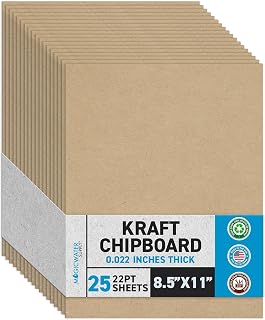 MagicWater Chipboard Sheet - 8.5x11 inch - 22 pt - 0.022" Thick - 25 Pack | For DIY Projects, Heavy Duty Kraft, Paperboard for Scrapbooking, Books, Picture Frame Backing, Art Projects &amp; Crafts