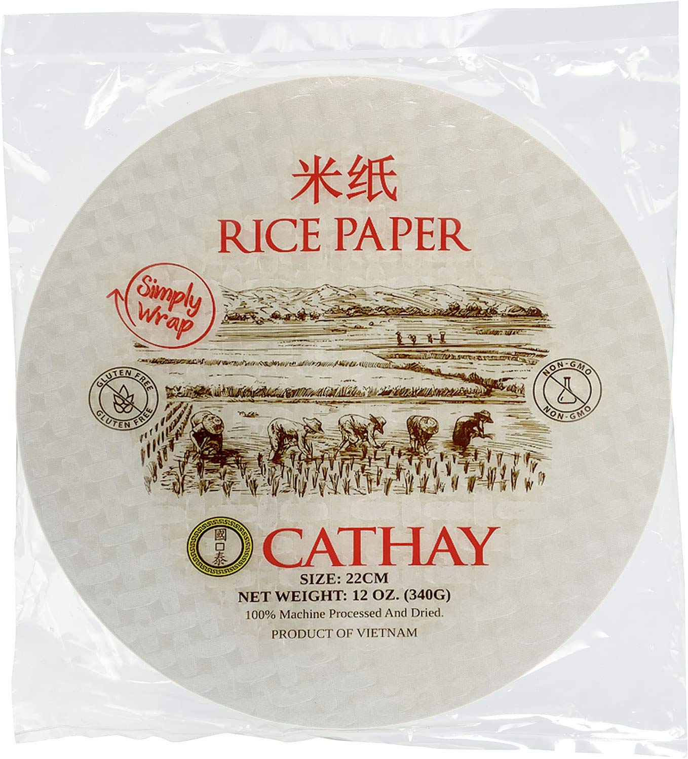 Cathay Fresh Spring Roll Rice Paper Wrappers 30 Sheets | Non-GMO, Gluten-Free, L