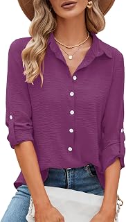 Odosalii Womens Button Down Shirts Loose Fit Blouses Business Casual Tops