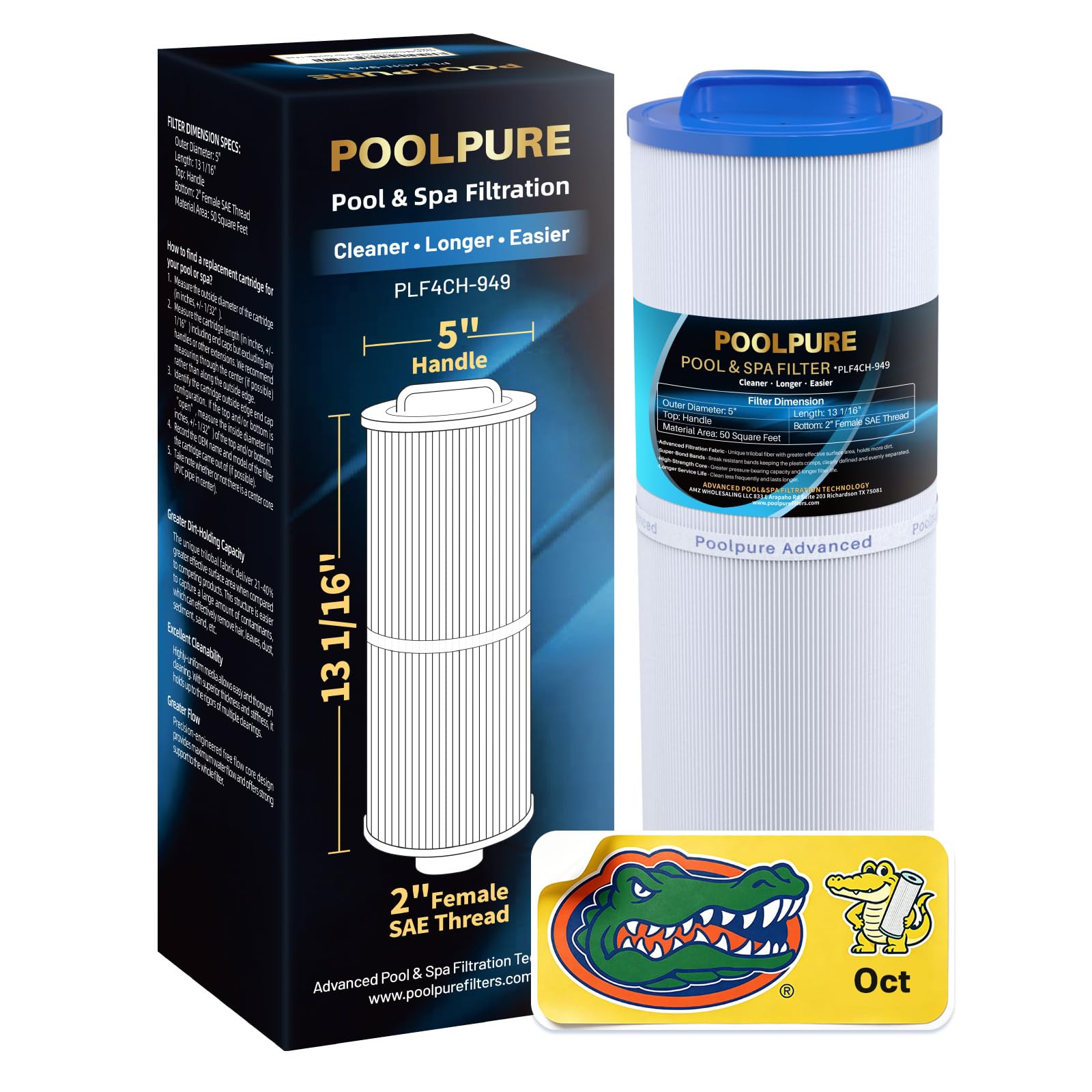 POOLPURE 4CH-949 SPA Filter Replaces Pleatco PWW50L 1PACK | Compatible with 2007