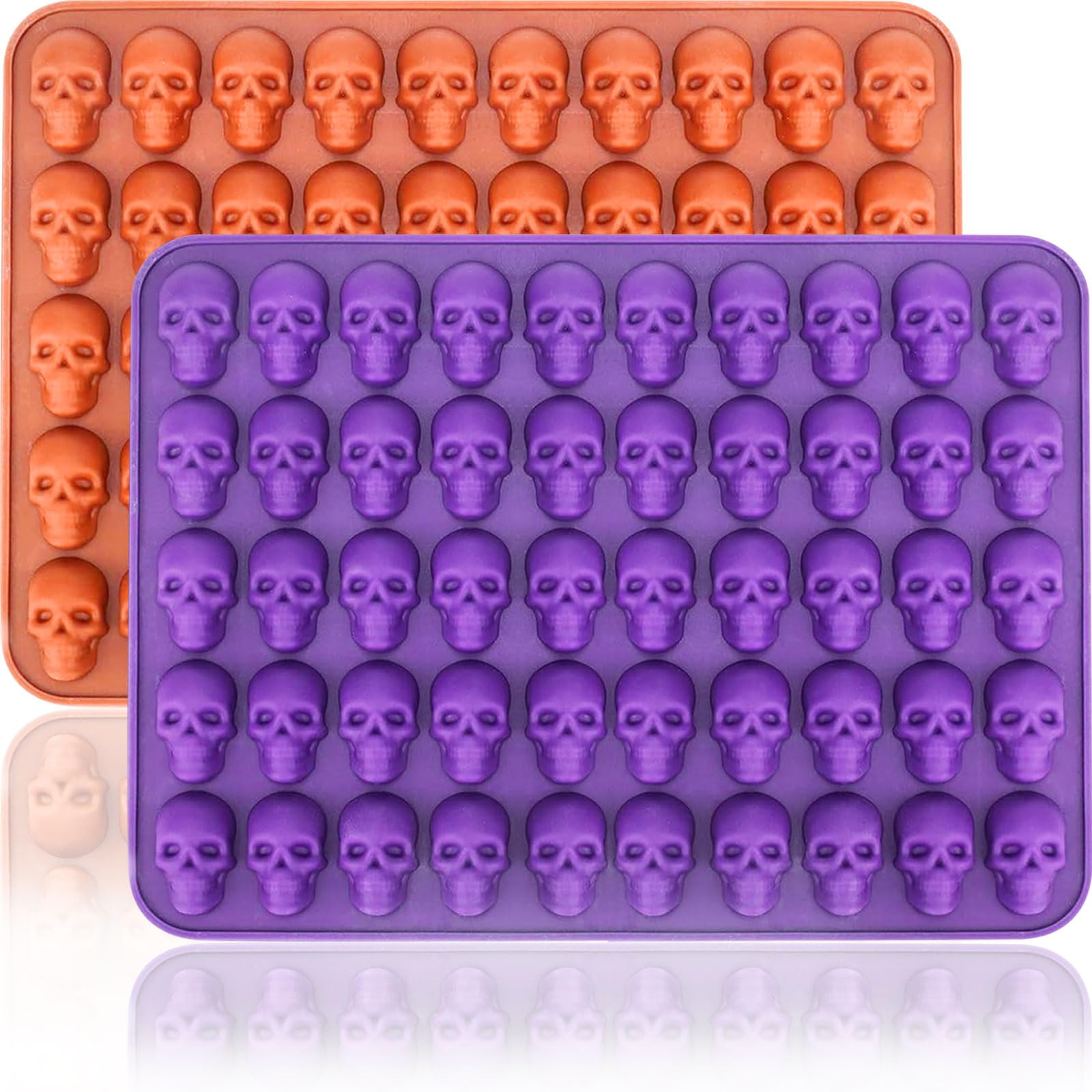 Mini Skull Molds Silicone Halloween for Candy Gummy Chocolate, 100 Cavity 2 pcs 
