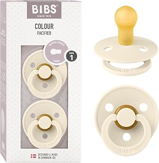 BIBS Pacifiers Colour Collection | Natural Rubber Baby Pacifier | Round Nipple | Set of 2 BPA-Free Soothers | Made in Denmark | 0+ Months (Pack of 2) | Ivory