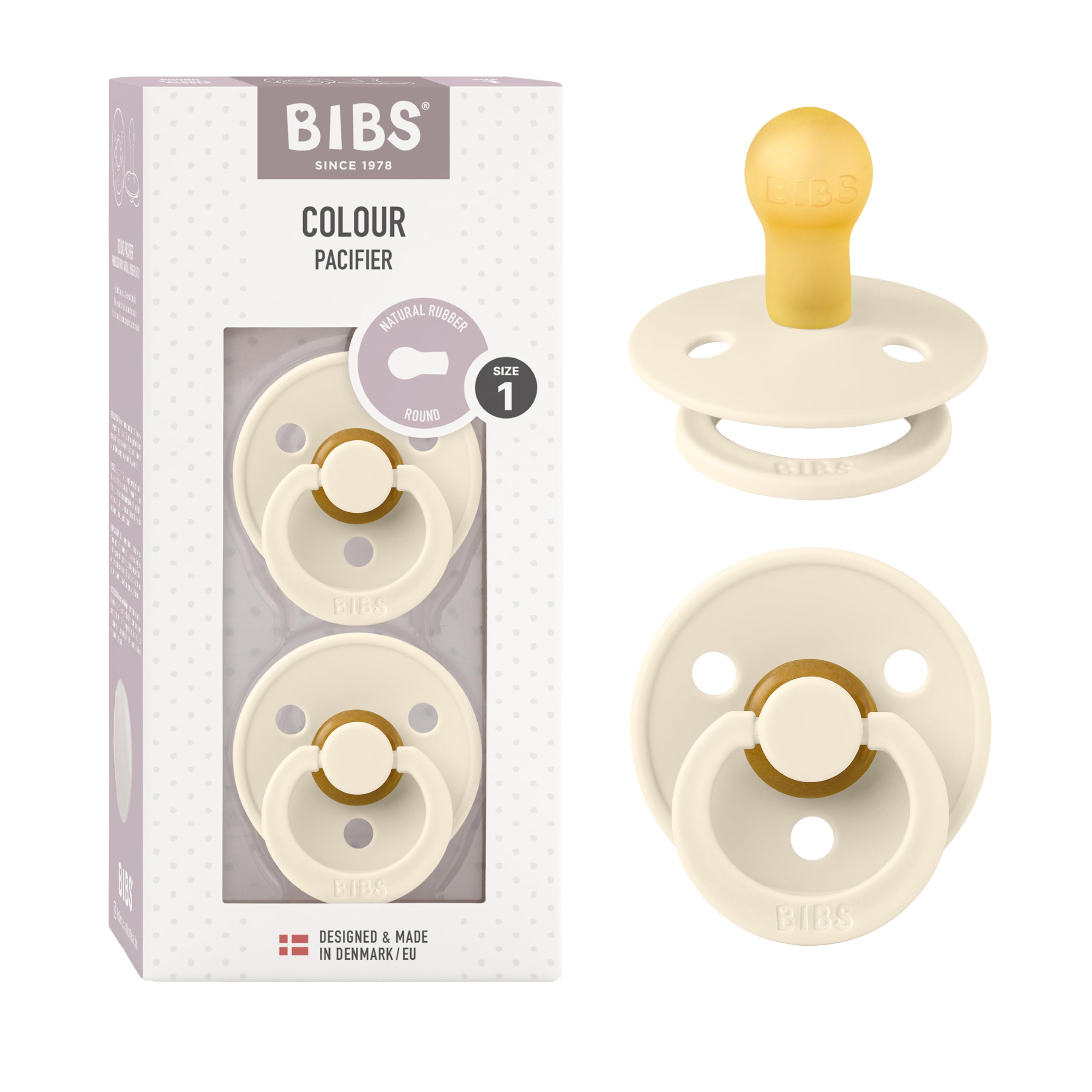 BIBS Pacifiers Colour Collection | Natural Rubber Baby Pacifier | Round Nipple |