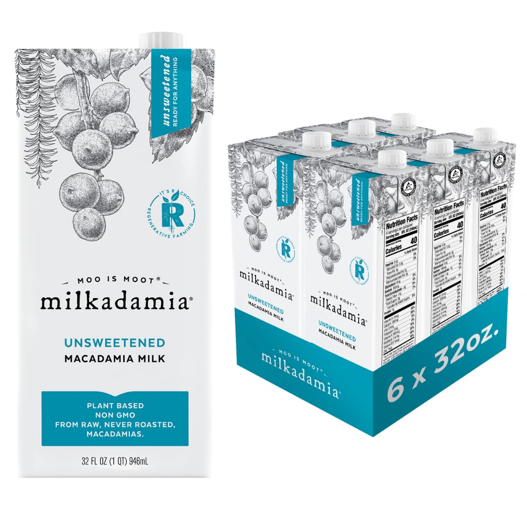 milkadamia Macadamia Milk, Unsweetened, 32 Fl Oz (Pack of 6) | Shelf Stable Plan