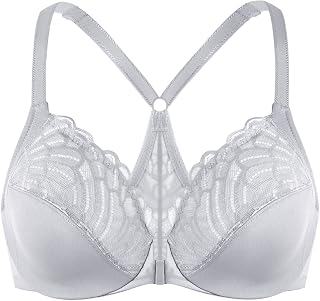 MELENECA Women's Plus Size Bra Front Closure Lace Racerback Unpadded