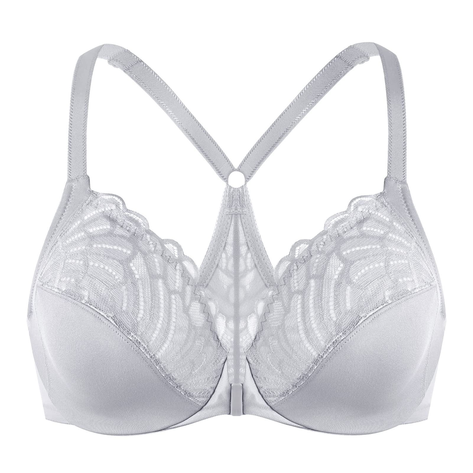 MELENECA Women's Plus Size Bra Front Closure Lace Racerback Unpadded