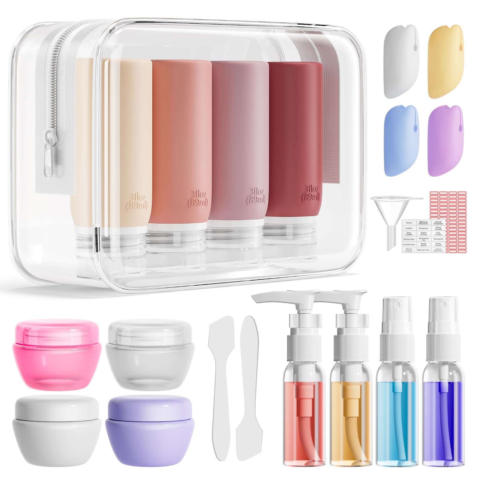 Muslish 21 Pack Travel Bottles for Toiletries, Leak-Proof TSA Compliant Silicone