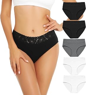 RHYFF Women's Cotton Underwear Soft Lace Hipster Panties for Women Full Stretch Panties 5 Pack