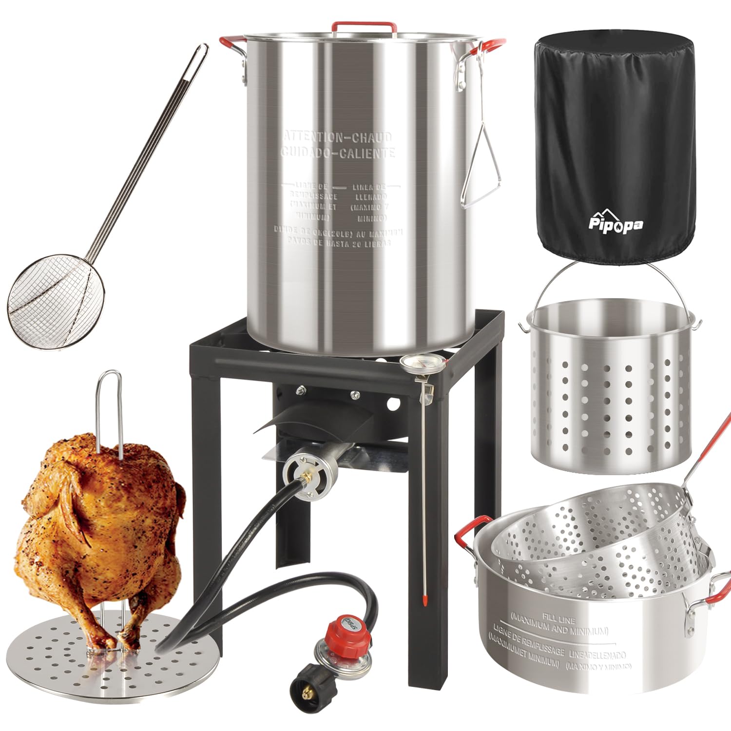 30QT & 10QT Outdoor Fryer | Turkey Fryer | Seafood Boil Pot | Cover & Skimmer In