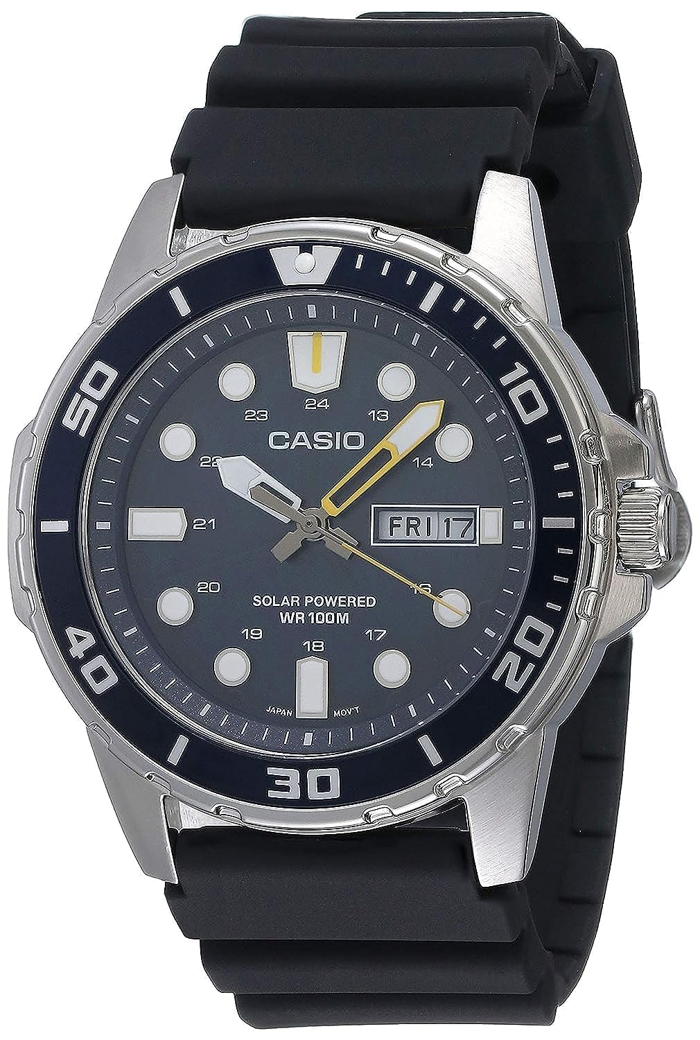 Casio MTP-S110-1AVCF Men's Stainless Steel Solar Watch with Day/Day Display, Bla
